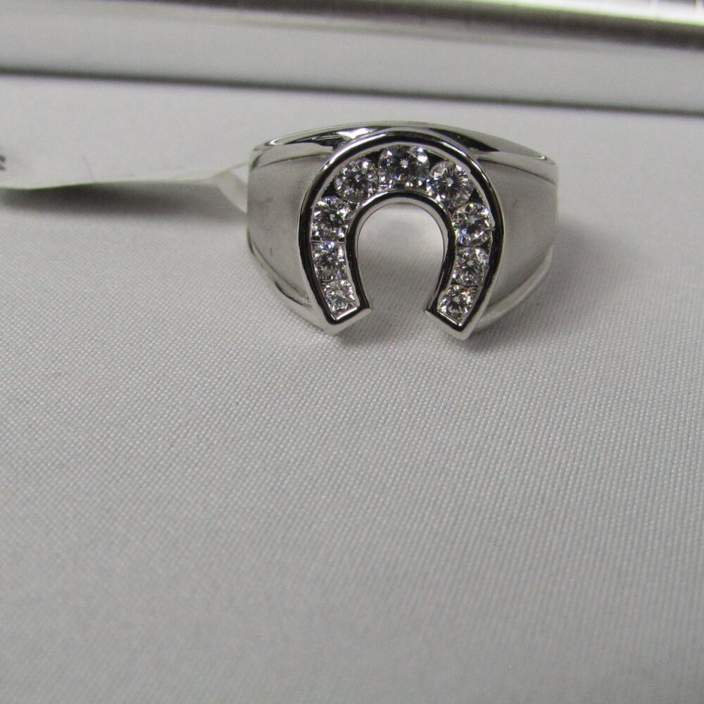 Horsheshoe | Horse | Gold | Men's | Size 12 | Stainless Steel | Cubic Zirconia